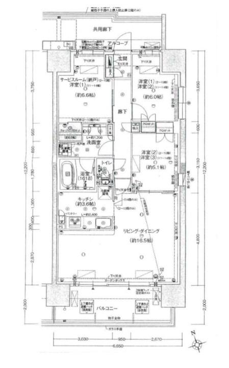 ウエリス姫路(2SLDK/12階)の間取り写真