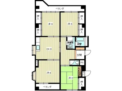 コーラル綾羅木(4DK/6階)の間取り写真