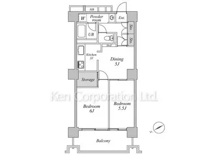 六本木ビュータワー(2DK/9階)の間取り写真
