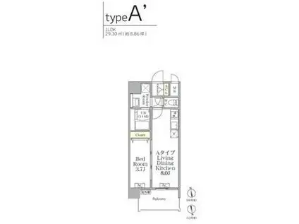 アプリーレ阿波座南(1LDK/9階)の間取り写真