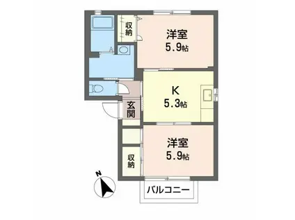 プルミエールB棟(2K/2階)の間取り写真