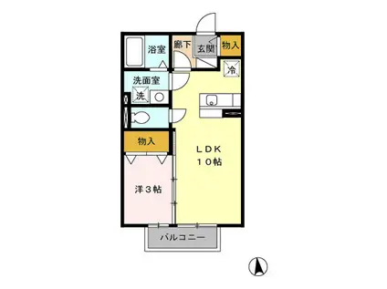 ベルデュールF(1LDK/2階)の間取り写真