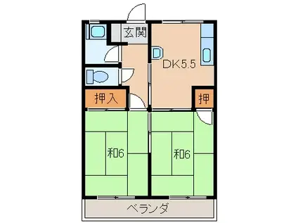 鳴戸プラスチックマンション(2DK/1階)の間取り写真