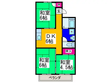 KMハイツA棟(3DK/2階)の間取り写真