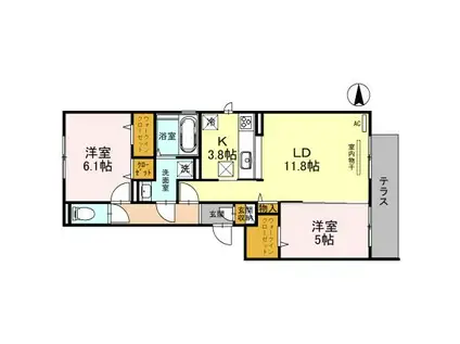 DAIWA CITY IBARAKI(2LDK/3階)の間取り写真