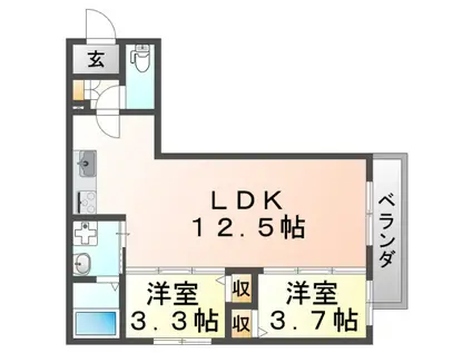 VILLA 41 YAMATE SUITA(2LDK/3階)の間取り写真
