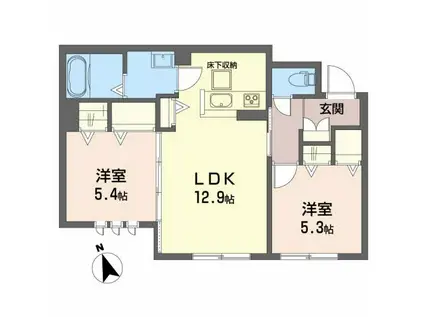 ベレオ中島田(2LDK/1階)の間取り写真
