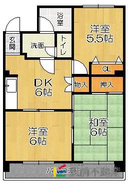 今宿西城コーポ(3DK/2階)の間取り写真
