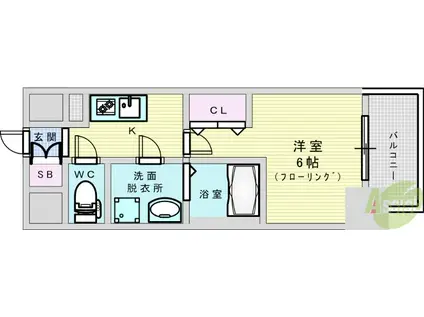 エスリード大阪ザ・ルクス(1K/14階)の間取り写真