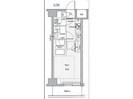 プレミアムキューブG西大井(1K/6階)の間取り写真