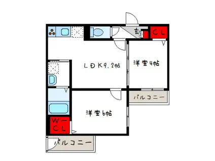 1ER CAMELLIA(2DK/2階)の間取り写真