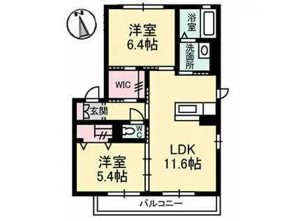 アルカディア(2LDK/1階)の間取り写真