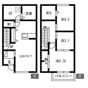湘南新宿ライン宇須 宇都宮駅 バス乗車時間:21分 最寄りバス停で下車 徒歩6分 2階建 築1年(2SLDK/1階)の間取り写真