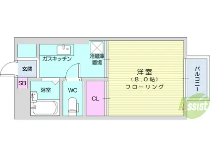 国見パーソナルⅤ(1K/2階)の間取り写真