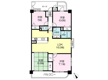 リベール加古川シティウエスト壱番館(4LDK/8階)の間取り写真