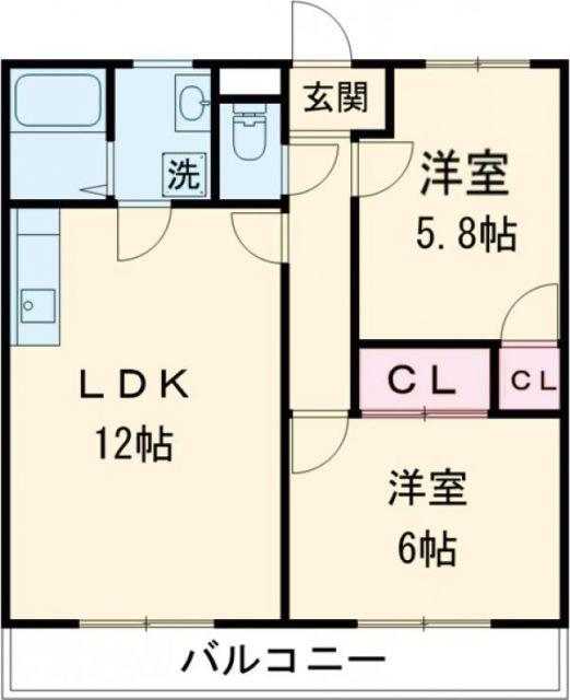 リヴェールフジ(2LDK/3階)の間取り写真