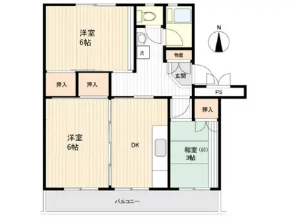 港南台めじろ団地38号棟(3DK/5階)の間取り写真