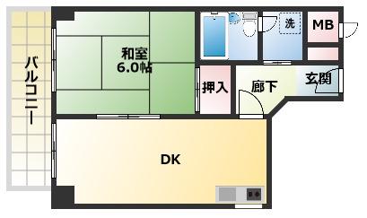 第三東ビル(1DK/1階)の間取り写真