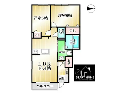 リヨン A(2LDK/1階)の間取り写真