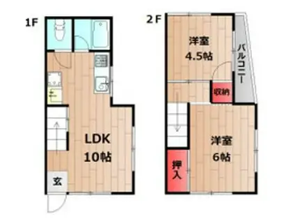 ウララハウスII(2LDK/1階)の間取り写真