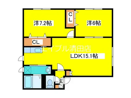 イーストパークハイツII(2LDK/2階)の間取り写真