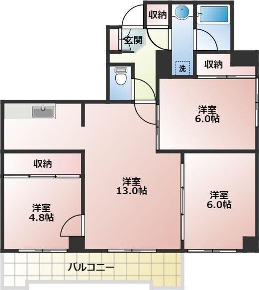 地下鉄東西線 南郷7丁目駅 徒歩3分 9階建 築33年(3LDK/5階)の間取り写真