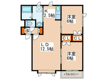アパートメントユースIII(2LDK/2階)の間取り写真