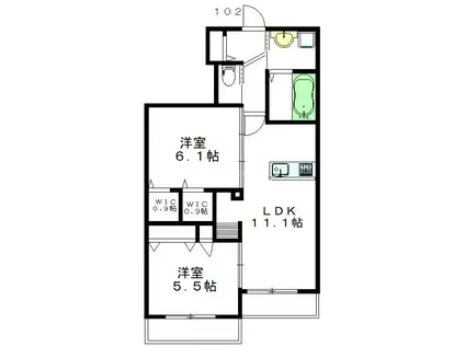 APRILLA GRANDE(2LDK/1階)の間取り写真