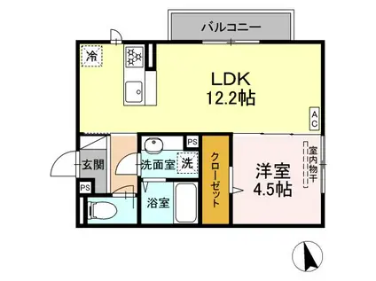 メゾングランレーヴ B棟(1LDK/2階)の間取り写真