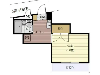 ウインビュ大和(1K/5階)の間取り写真