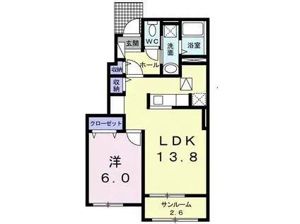 ペルフェット211 B(1LDK/1階)の間取り写真