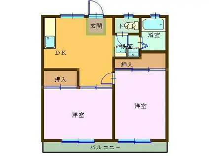 ハイツフォーティーン(2DK/2階)の間取り写真