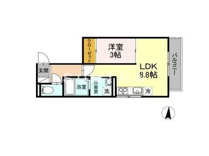 ウィングB棟(1LDK/2階)の間取り写真