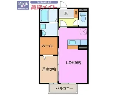 近鉄名古屋線 江戸橋駅 徒歩8分 2階建 築19年(1LDK/2階)の間取り写真