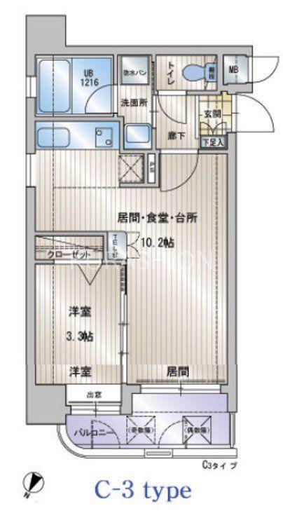 アクタス天神セントラルタワー(1LDK/5階)の間取り写真