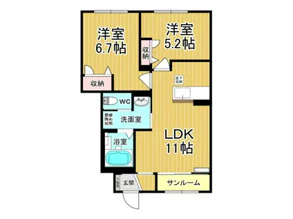 メゾン・ボヌールE棟(2LDK/1階)の間取り写真