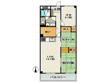 ローズハイツ宝塚(3SLDK/6階)の間取り写真