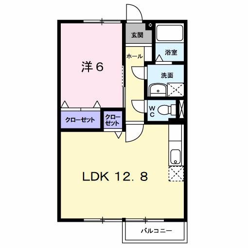 カルフール 黒川 C(1LDK/2階)の間取り写真