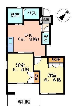 ロココモダン(2DK/1階)の間取り写真