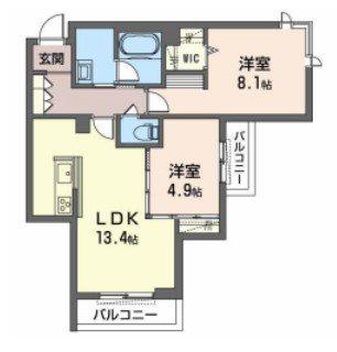 シャーメゾン オリナスパスミ(2LDK/1階)の間取り写真