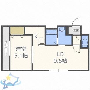 ブロサム桑園(1LDK/2階)の間取り写真