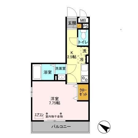 グランドソレイユBABA(1K/1階)の間取り写真