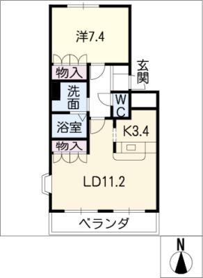 アンフィニ(1LDK/2階)の間取り写真