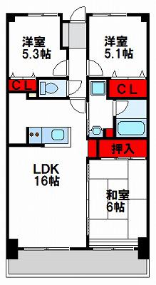 ロワールマンション古賀(3LDK/4階)の間取り写真