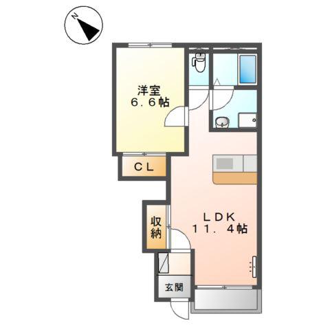 近鉄名古屋線 磯山駅 徒歩8分 2階建 築17年(1LDK/1階)の間取り写真