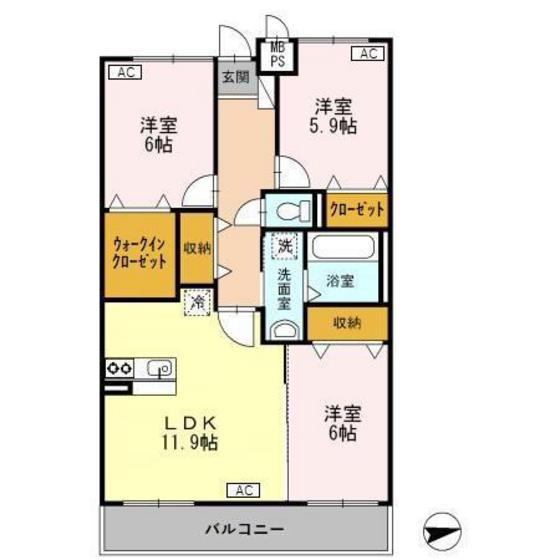 シャトルジュネスII(3LDK/3階)の間取り写真