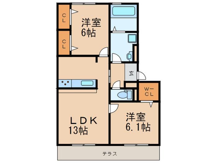 CREST K(2LDK/1階)の間取り写真