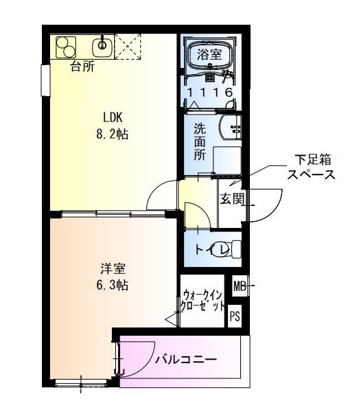 フジパレス瓜生堂III番館(1LDK/1階)の間取り写真