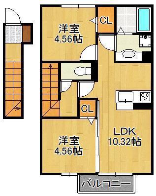 ゆららIII(2LDK/2階)の間取り写真
