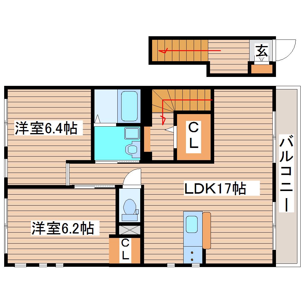 メゾン千葉(2LDK/2階)の間取り写真